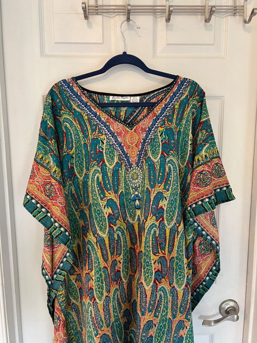 Jessica Taylor Boho Kaftan Dress Paisley VNeck Short Sleeves One Size - Picture 3 of 7